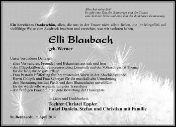 Traueranzeige von Elli Blaubach von Südthüringer Presse