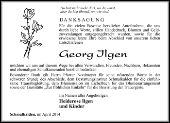 Traueranzeige von Georg Ilgen von Südthüringer Presse