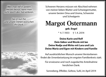 Traueranzeige von Margot Ostermann von Südthüringer Presse