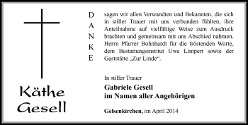 Traueranzeige von Käthe Gesell von Südthüringer Presse