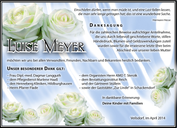 Traueranzeige von Luise Meyer von Südthüringer Presse