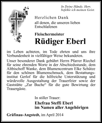 Traueranzeige von Rüdiger Eberl von Südthüringer Presse