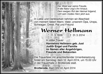 Traueranzeige von Werner Hellmann von Südthüringer Presse