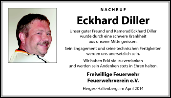 Traueranzeige von Eckhard DILLER von Südthüringer Presse