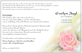 Traueranzeige von Evelyn Jugl von Südthüringer Presse