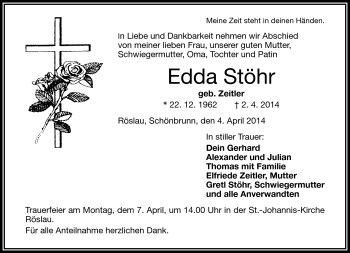 Traueranzeige von Edda Stöhr von Frankenpost