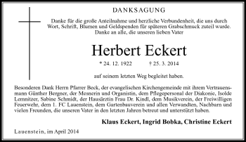 Traueranzeige von Herbert Eckert von Neue Presse Coburg