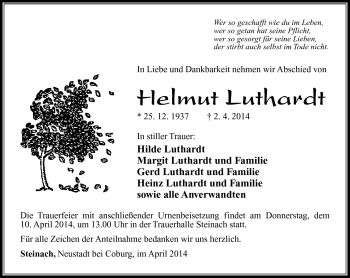 Traueranzeige von Helmut Luthardt von Südthüringer Presse