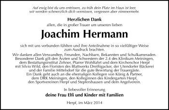 Traueranzeige von Joachim Hermann von Südthüringer Presse
