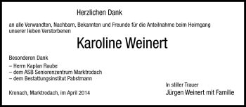 Traueranzeige von Karoline Weinert von Neue Presse Coburg