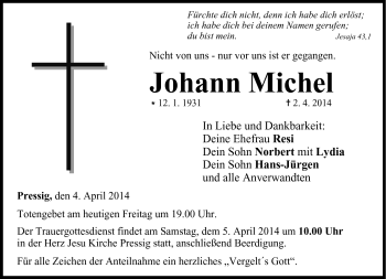 Traueranzeige von Johann Michel von Neue Presse Coburg