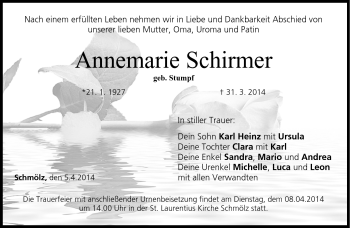 Traueranzeige von Annemarie Schirmer von Neue Presse Coburg