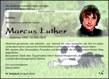 Traueranzeige von Marcus Luther von Südthüringer Presse