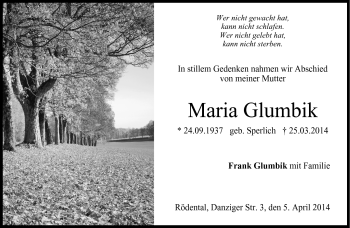 Traueranzeige von Maria Glumbik von Neue Presse Coburg