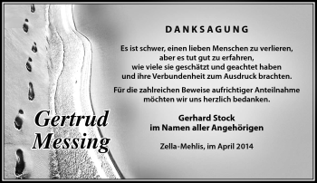 Traueranzeige von Gertrud Messing von Südthüringer Presse