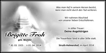 Traueranzeige von Brigitte Froh von Südthüringer Presse