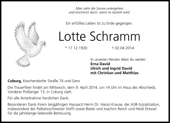 Traueranzeige von Lotte Schramm von Neue Presse Coburg