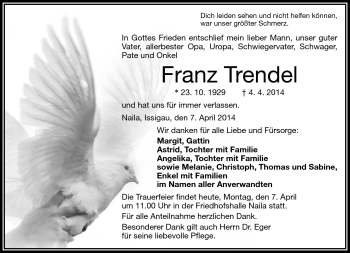 Traueranzeige von Franz Trendel von Frankenpost