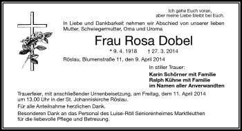Traueranzeige von Rosa Dobel von Frankenpost