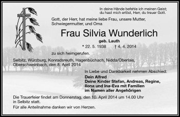 Traueranzeige von Silvia Wunderlich von Frankenpost