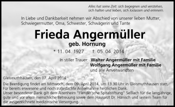 Traueranzeige von Frieda Angermüller von Neue Presse Coburg