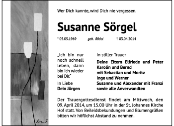 Traueranzeige von Susanne Sörgel von Frankenpost