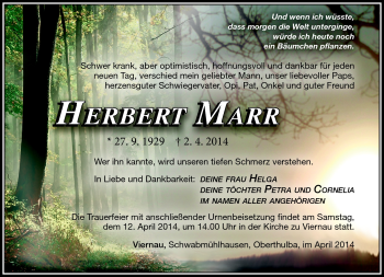 Traueranzeige von Herbert Marr von Südthüringer Presse