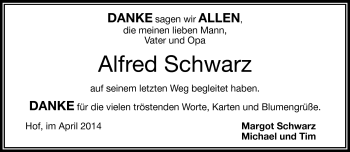 Traueranzeige von Alfred Schwarz von Frankenpost