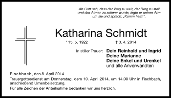 Traueranzeige von Katharina Schmidt von Neue Presse Coburg