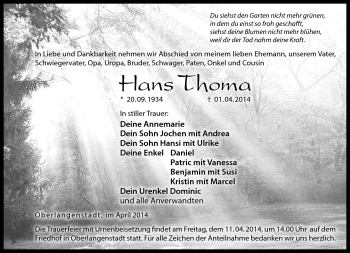 Traueranzeige von Hans Thoma von Neue Presse Coburg