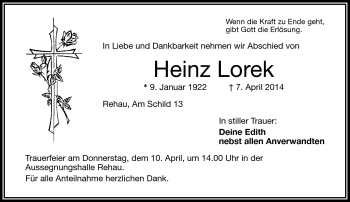 Traueranzeige von Heinz Lorek von Frankenpost