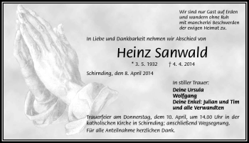 Traueranzeige von Heinz Sanwald von Frankenpost