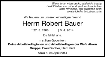 Traueranzeige von Robert Bauer von Neue Presse Coburg