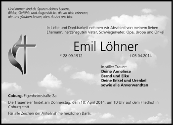 Traueranzeige von Emil Löhner von Neue Presse Coburg