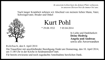 Traueranzeige von Kurt Pohl von Neue Presse Coburg
