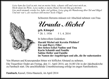 Traueranzeige von Ursula Michel von Südthüringer Presse