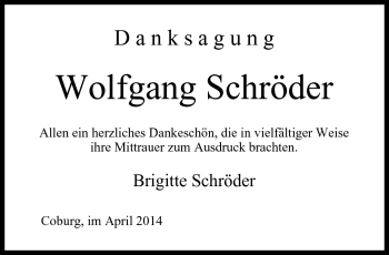 Traueranzeige von Wolfgang Schröder von Neue Presse Coburg