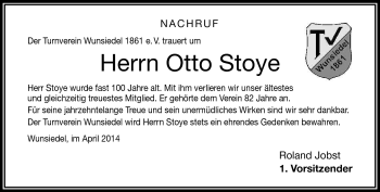 Traueranzeige von Otto Stoye von Frankenpost