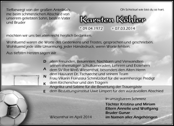 Traueranzeige von Karsten Köhler von Südthüringer Presse