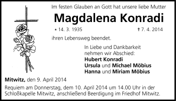 Traueranzeige von Magdalena Konradi von Neue Presse Coburg