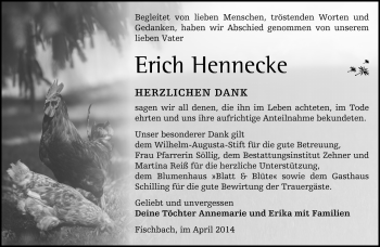 Traueranzeige von Erich Hennecke von Südthüringer Presse