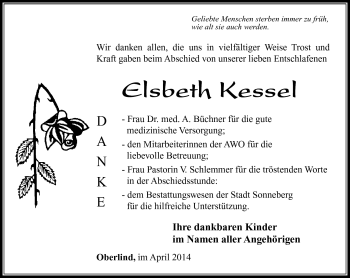 Traueranzeige von Elsbeth Kessel von Südthüringer Presse