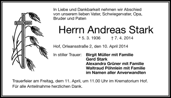 Traueranzeige von Andreas Stark von Frankenpost