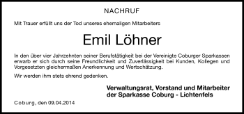 Traueranzeige von Emil Löhner von Neue Presse Coburg