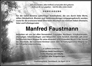 Traueranzeige von Manfred Faustmann von Südthüringer Presse