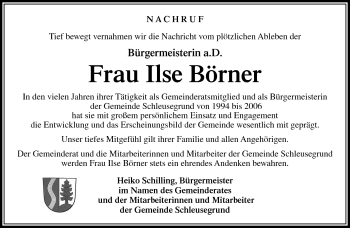 Traueranzeige von Ilse Börner von Südthüringer Presse
