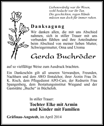 Traueranzeige von Gerda Buchröder von Südthüringer Presse