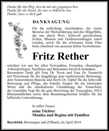 Traueranzeige von Fritz Reder von Südthüringer Presse