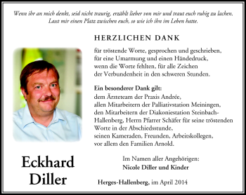 Traueranzeige von Eckhard Diller von Südthüringer Presse