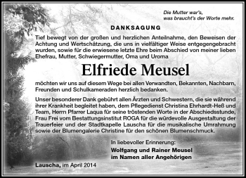 Traueranzeige von Elfriede Meusel von Südthüringer Presse